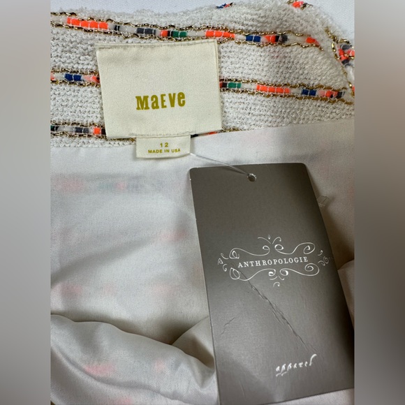 NWT Maeve Anthropologie tweed textured skirt w/ neon/metallic stripes. Size 12 - Picture 8 of 11